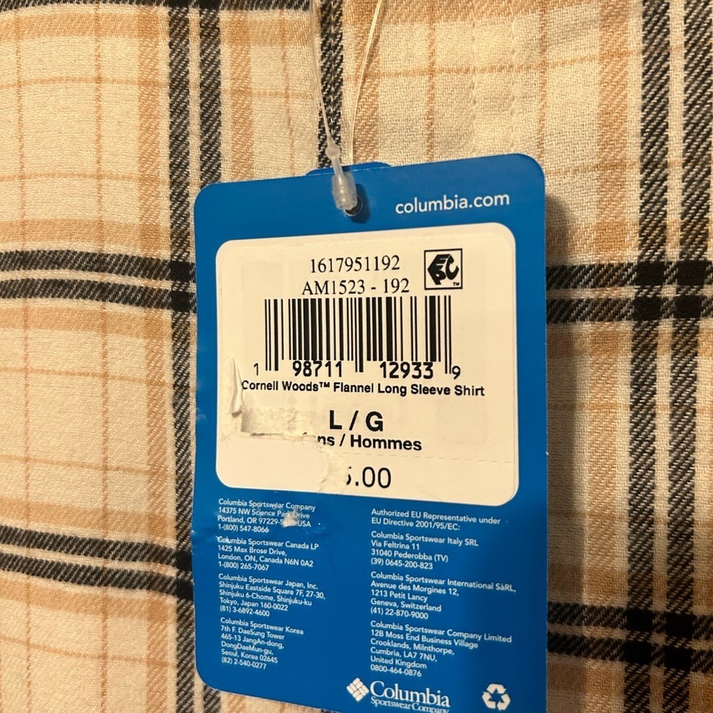 Columbia Cornell Woods Flannel Long Sleeve Shirt Mens Large Tan Plaid AM1523-192 - Picture 7 of 7